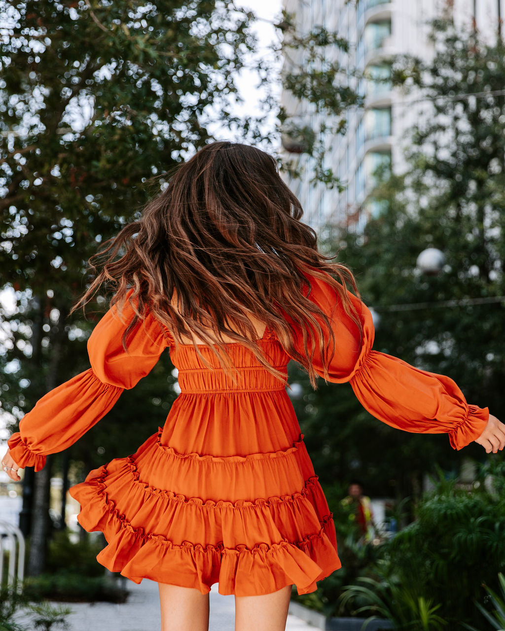 Unrequited Romance Tiered Front Tie Mini Dress - Burnt Orange - Se7enfashion