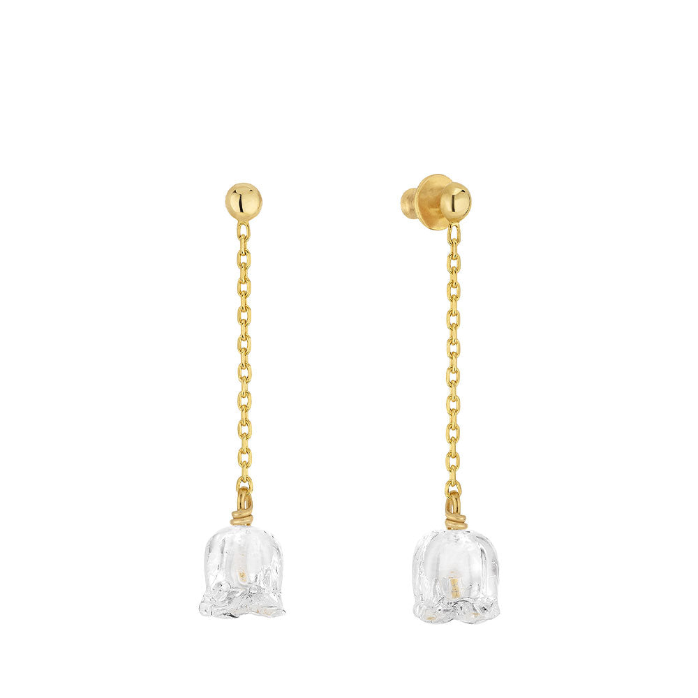 BOUCLES D'OREILLES MUGUET PENDANTES - CRISTAL INCOLORE, PLAQUÉ OR JAUNE 18 CARATS