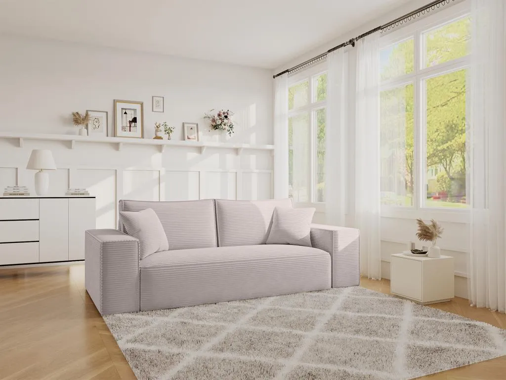 Sofá cama de 3 plazas exprés de pana beige - Cama de 140 cm - Colchón de 18 cm - Francomuebleses II