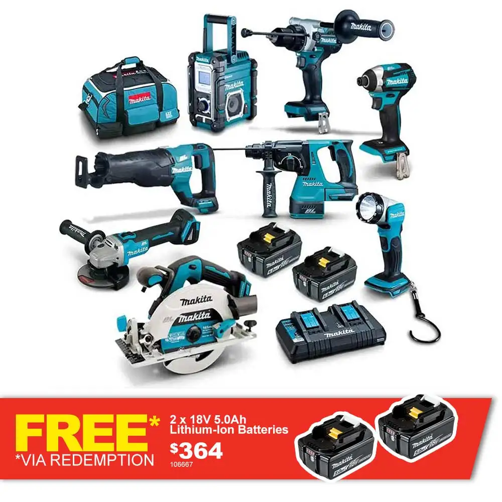 MAKITA 18V BRUSHLESS 8 PIECE 2 X 6.0AH COMBO KIT DLX8046GX1
