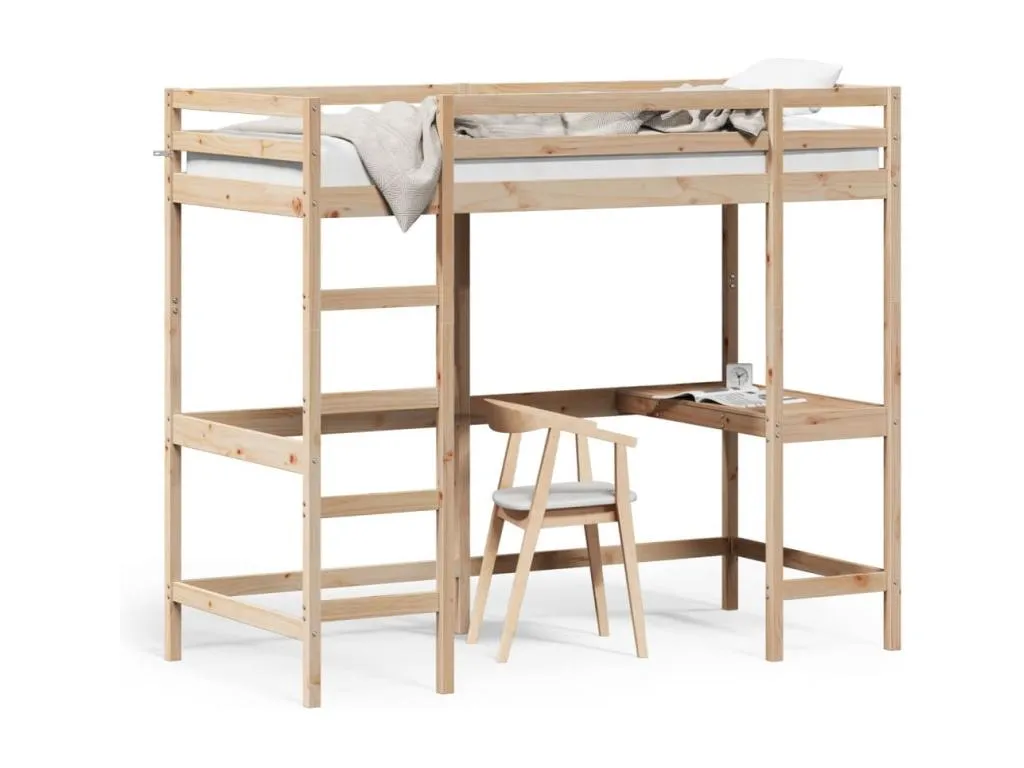 Cama alta con escritorio madera maciza de pino 100x200 cm nun3540850