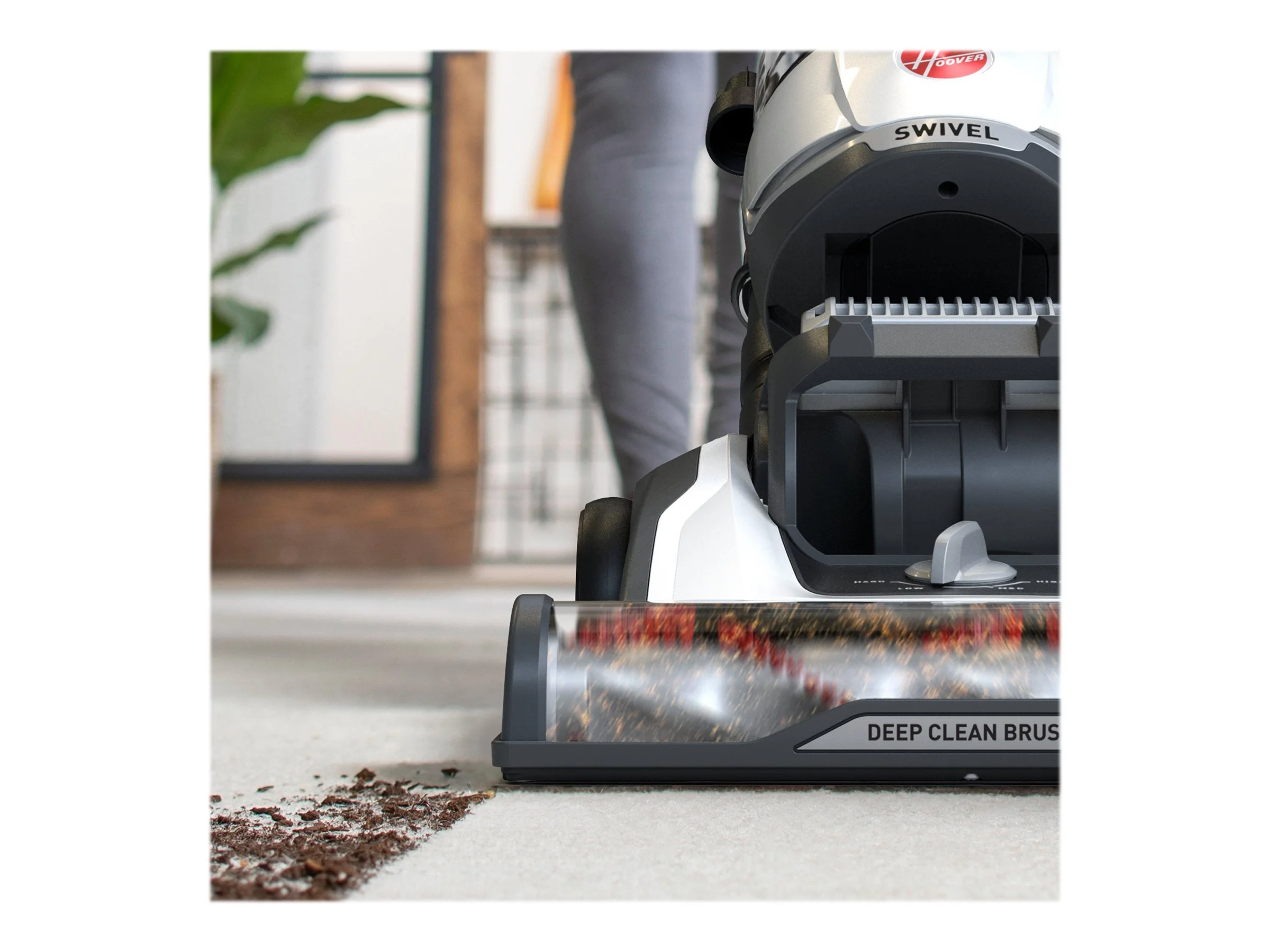 Hoover Bagless Upright Vacuum, High Performance, Pet Friendly, Swivel Design, with Dusting Brush, Extension Wand, HEPA Filter, Crevice & Upholstery Tool, 110 V Red/Grey - Image 4