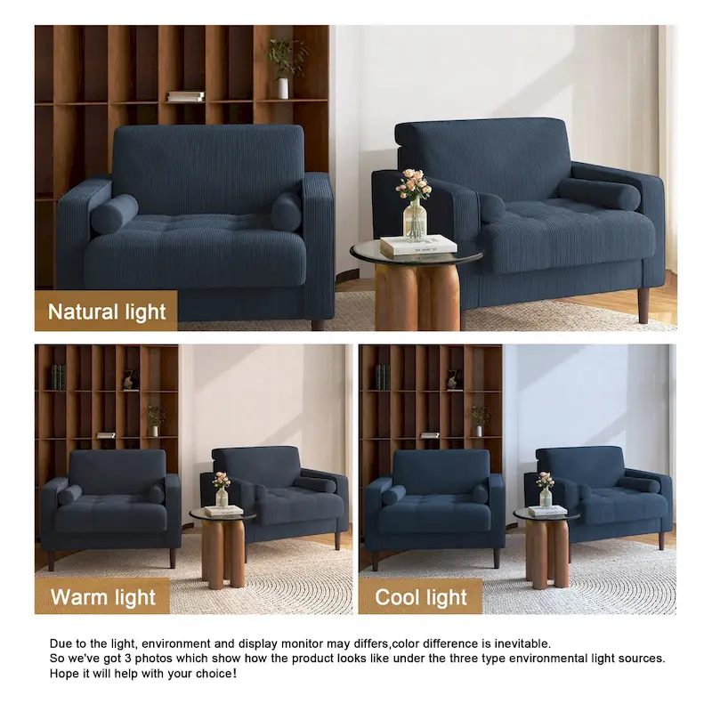 Set of 2 Modern Wide Armchairs in Corduroy - Accent Chairs