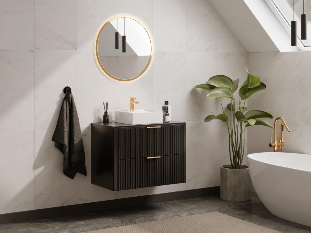 Mueble de baño flotante con lavabo - Negro - 80 cm - ZEVARA