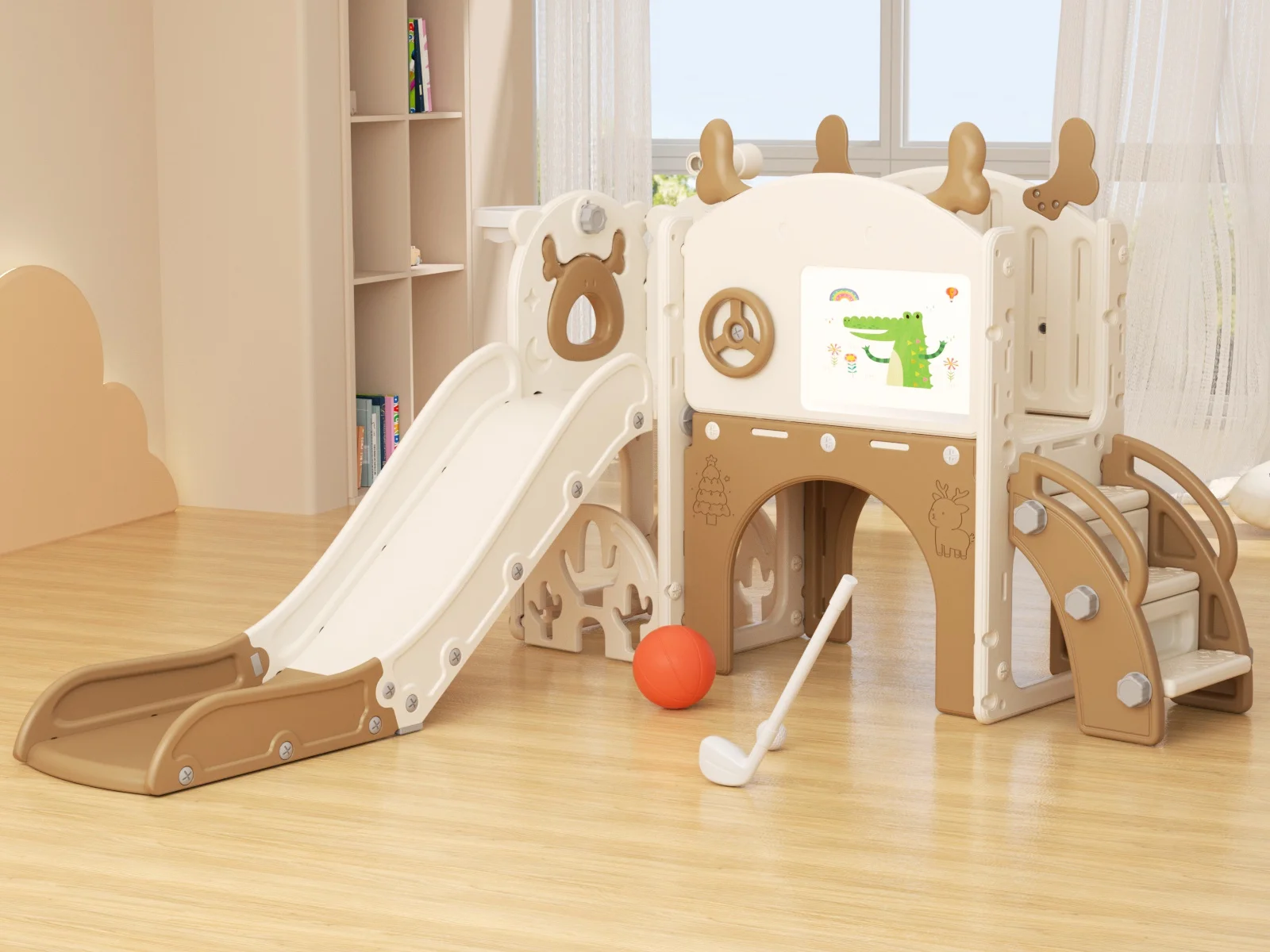 Korimefa 11-in-1 Toddler Slide Set with Golf, Basketball Hoop, Kids Slide for Toddlers Age 1-4, Climber Slip and Slides, Baby Outdoor Toys - Image 36