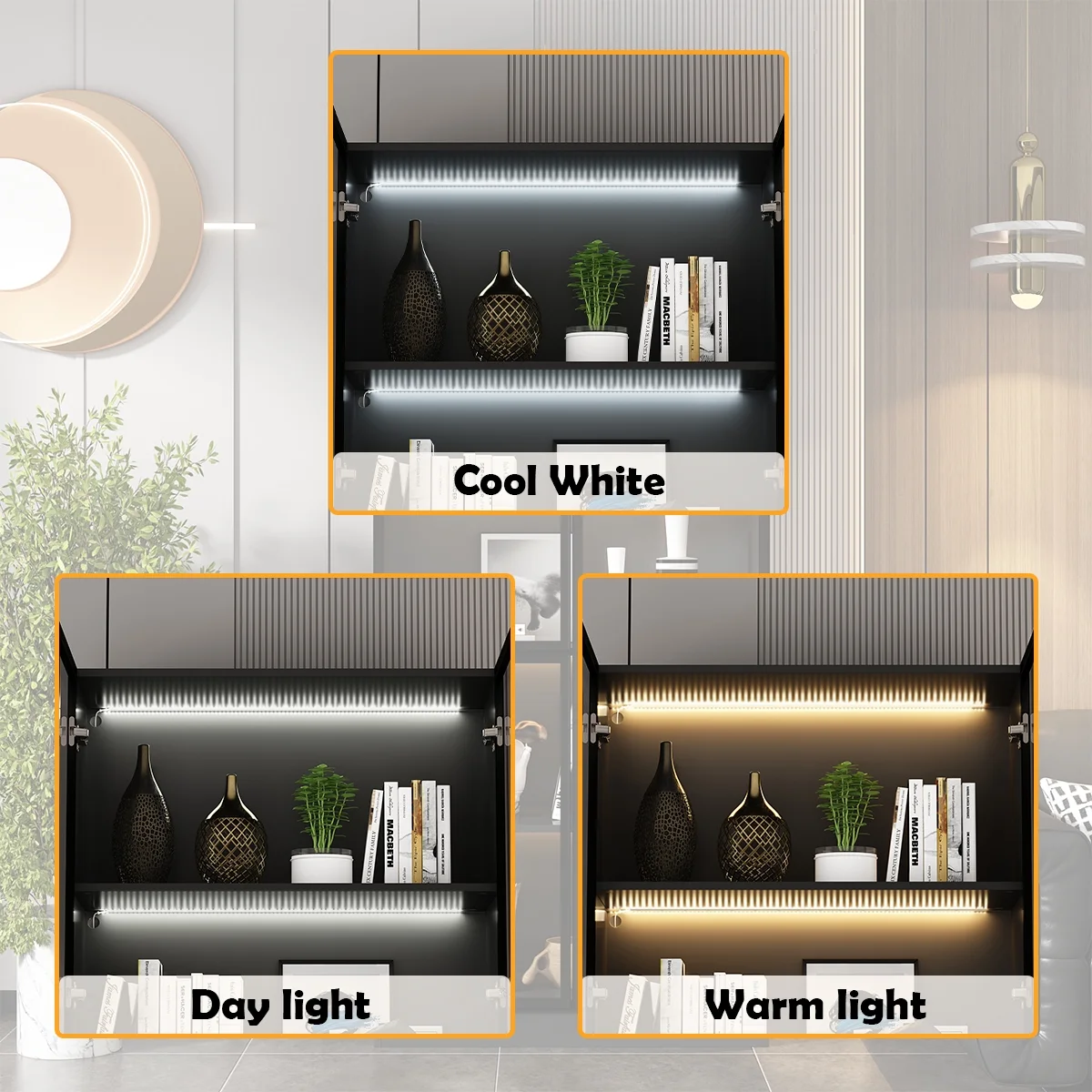 KULAGAGA Bookcases Organizer with LED Lights, Heavy Duty Display Cabinet with Glass Door for Living Room, 31.5" Wide - Image 4