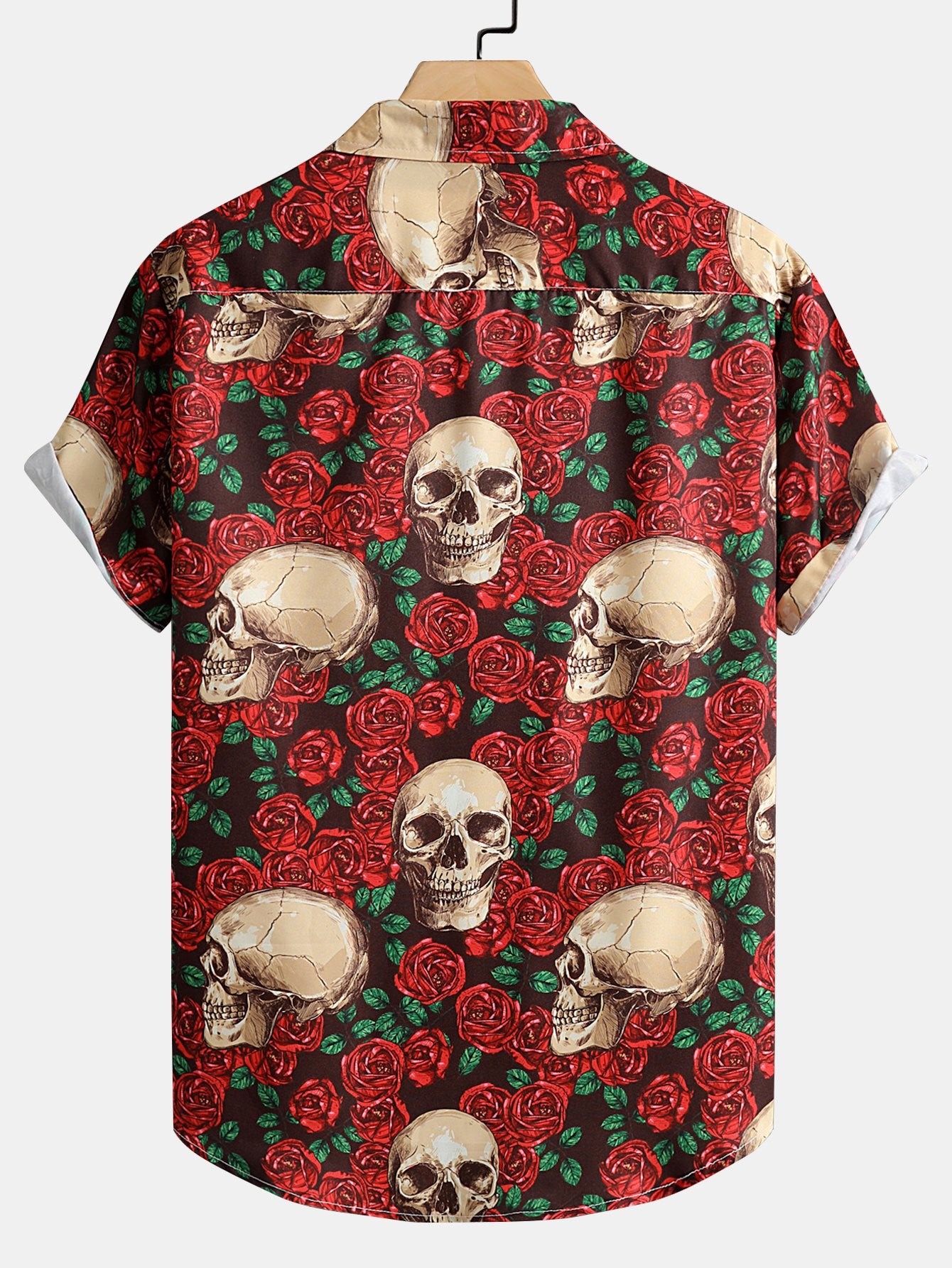Skull Rose Print Button Up Shirt