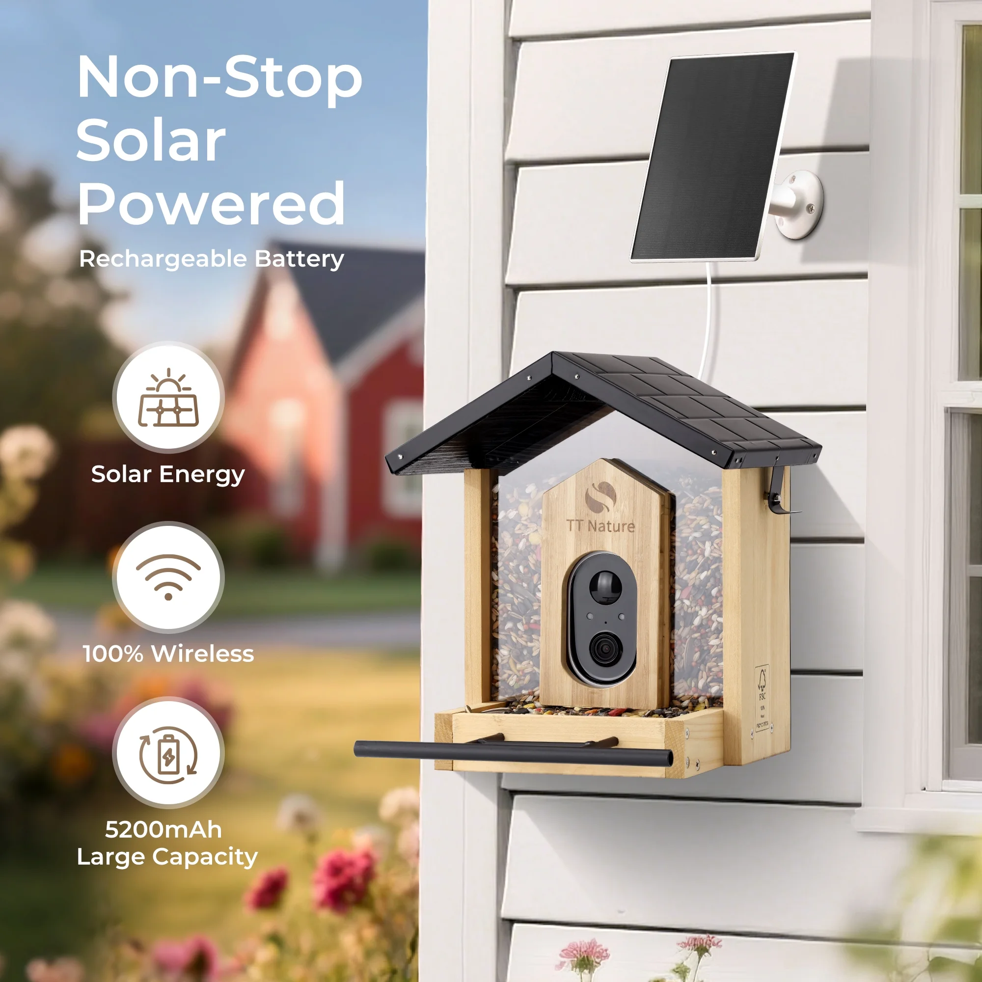 TT Nature Bird Feeder with Camera, AI Identify 10,000+ Species, Auto Capture, Real-Time Notifications, Upgraded for Bird Watching with Solar Panel, Perfect Gift for Bird Lovers - Image 6