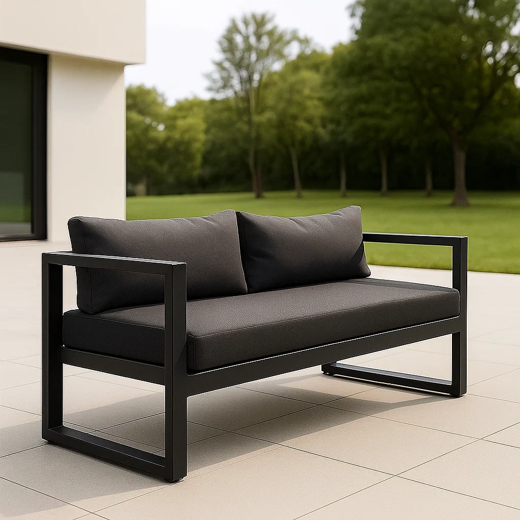 Sofá de exterior,negro,aluminio y poliéster,apto para jardín,206 x 71 x 69 cm