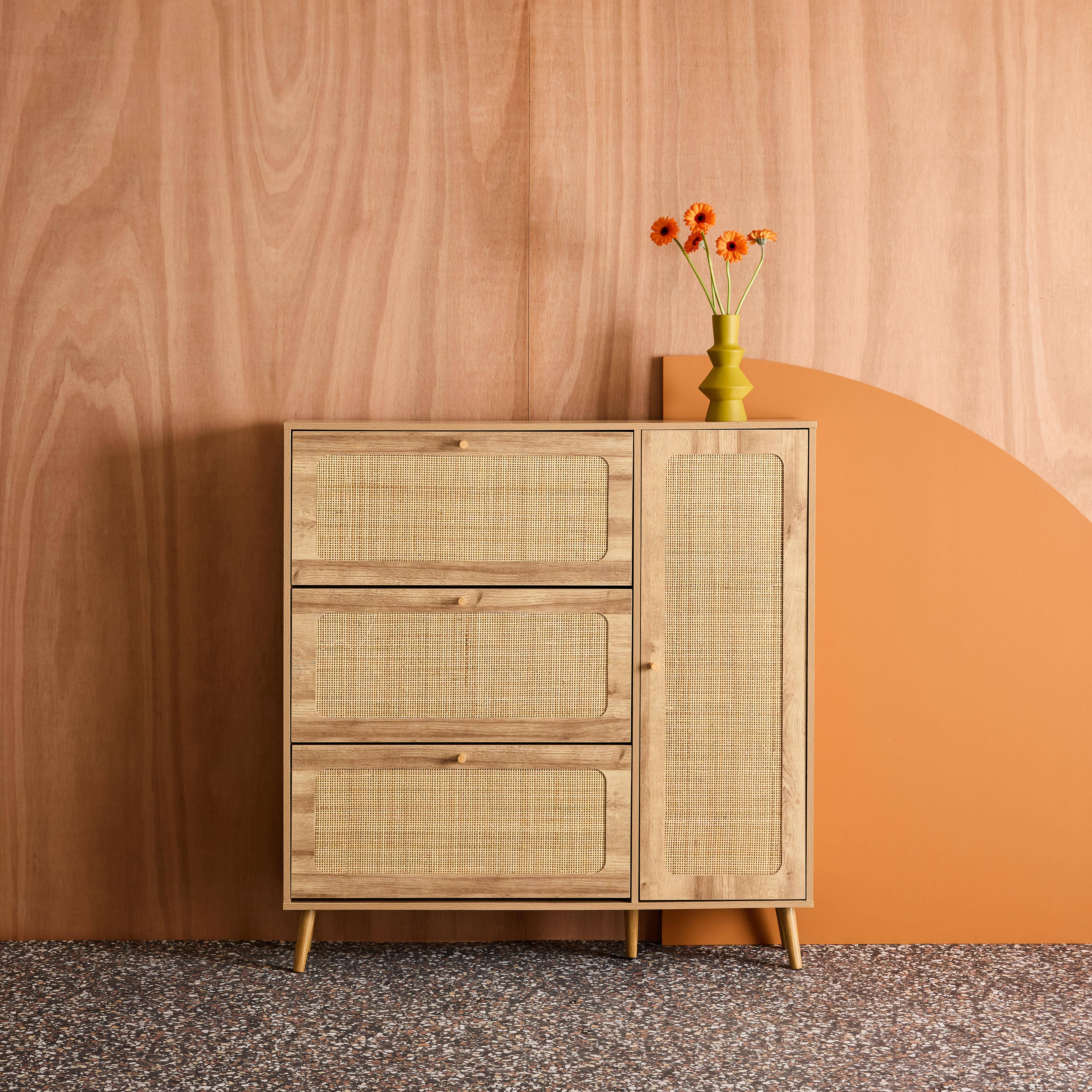 Boheme - Mueble para zapatos de caña con 3 cajones