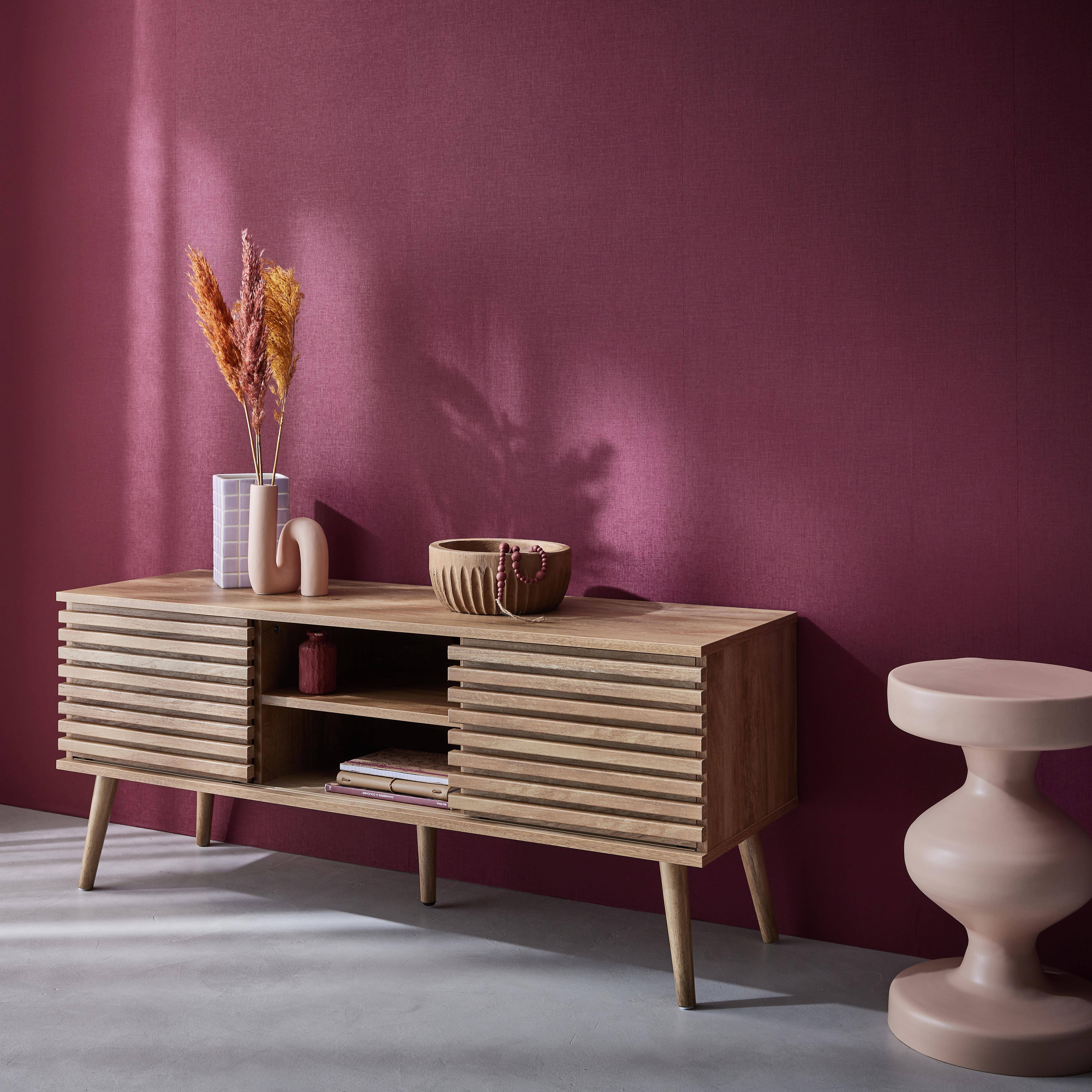 Madere - Mueble TV escandinavo 2 puertas con decoración madera acanalada, 120cm