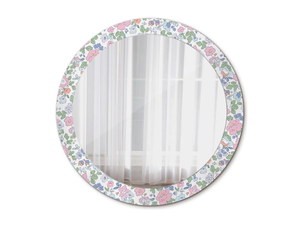 Espejo Redondo Decorativo - Flores de Colores - 80 cm