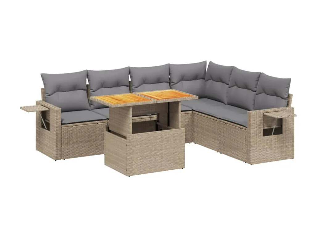 Set sofás de jardín 7 piezas y cojines ratán sintético beige VIOF97152