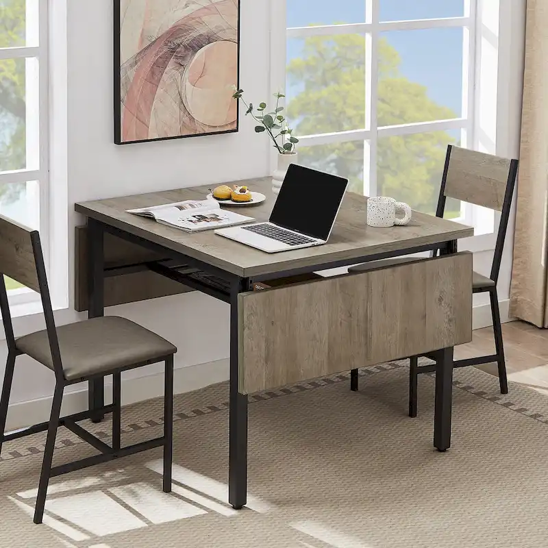 Contemporary Industrial 63.2" Extendable Dining Table with Drop Leaf, Accommodates 6