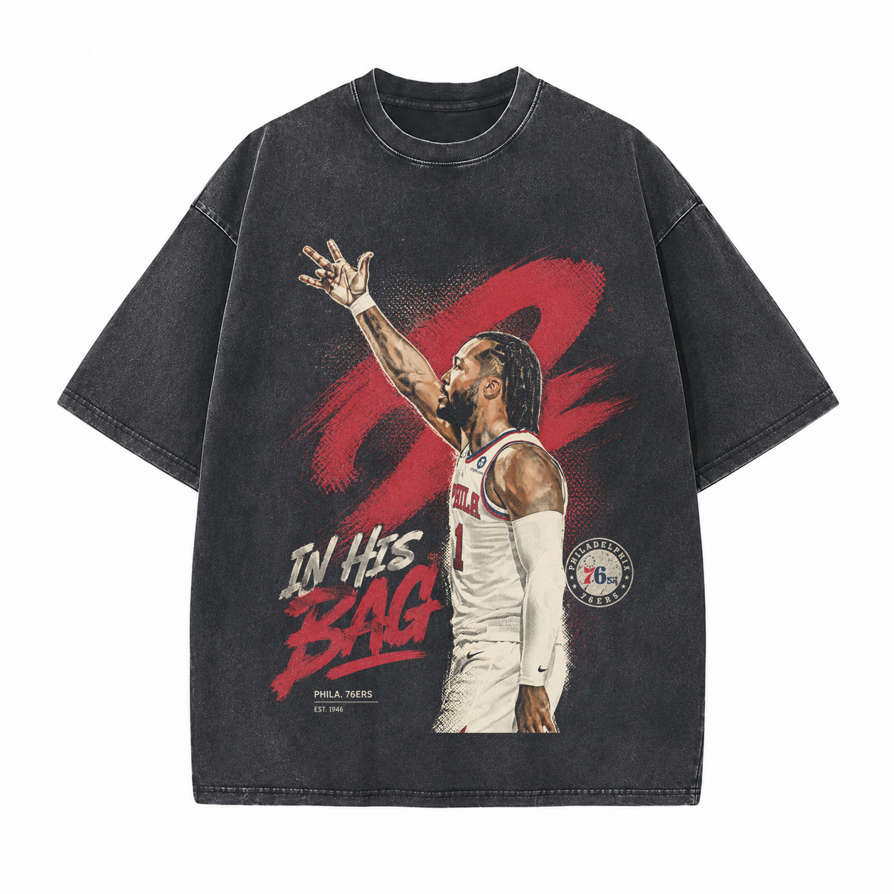 Retro No.1 Basketball Star Portrait Printed Unisex Washed T-Shirt