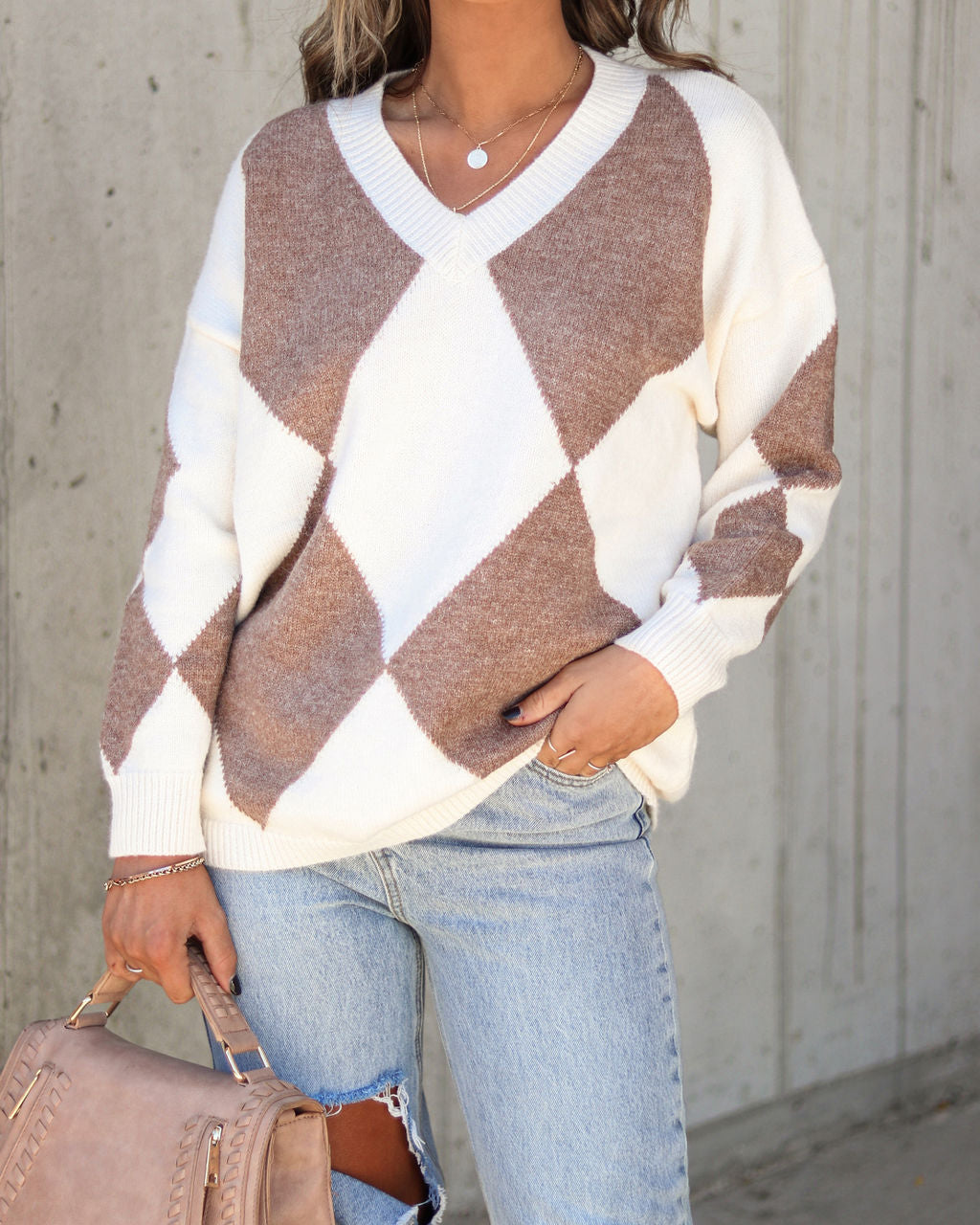 Serenity Knit Argyle Pullover Sweater - Se7enfashion