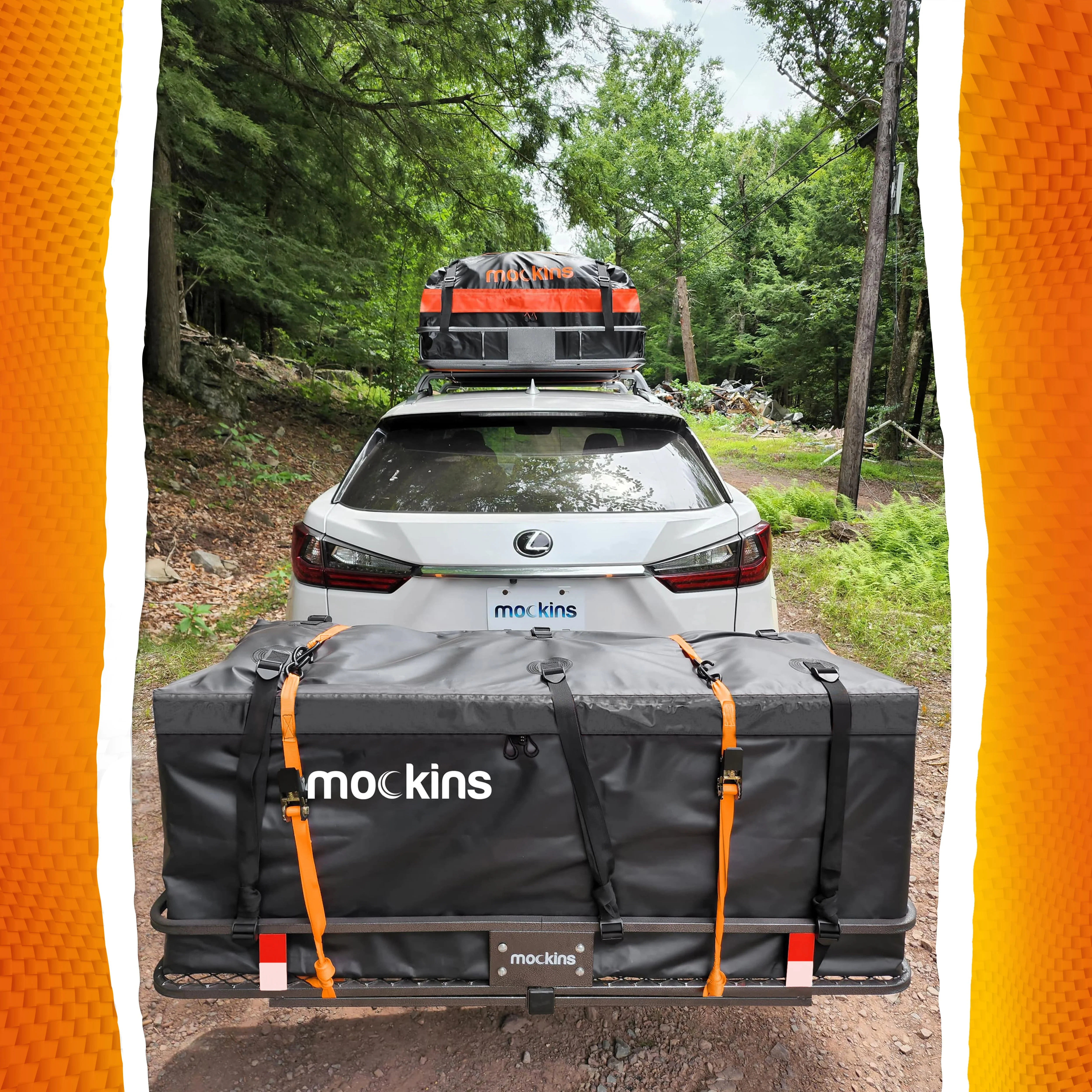 Mockins 60"x20"x6" Car Cargo Carrier Hitch Mount | 500 lbs Cap. Folding Hitch Basket with 16 CF Cargo Bag - Image 2