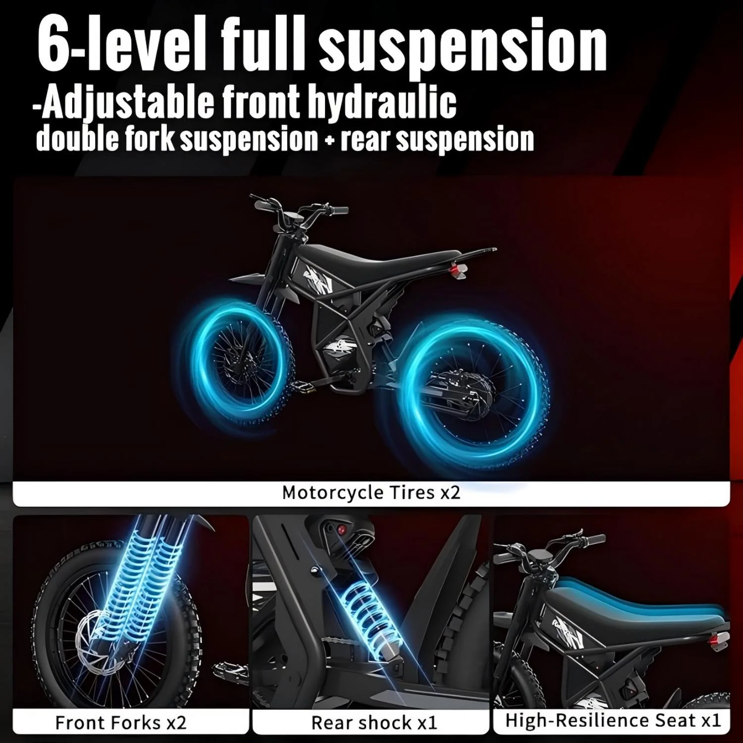 LivelyAant GT73 Electric Dirt Bike for Adults 2400W 48V Electric Motorcycle 1747Wh Dual Battery 37 MPH 85 mile Range Dual Hydraulic Brakes 6 Layers Full Suspension - Image 9