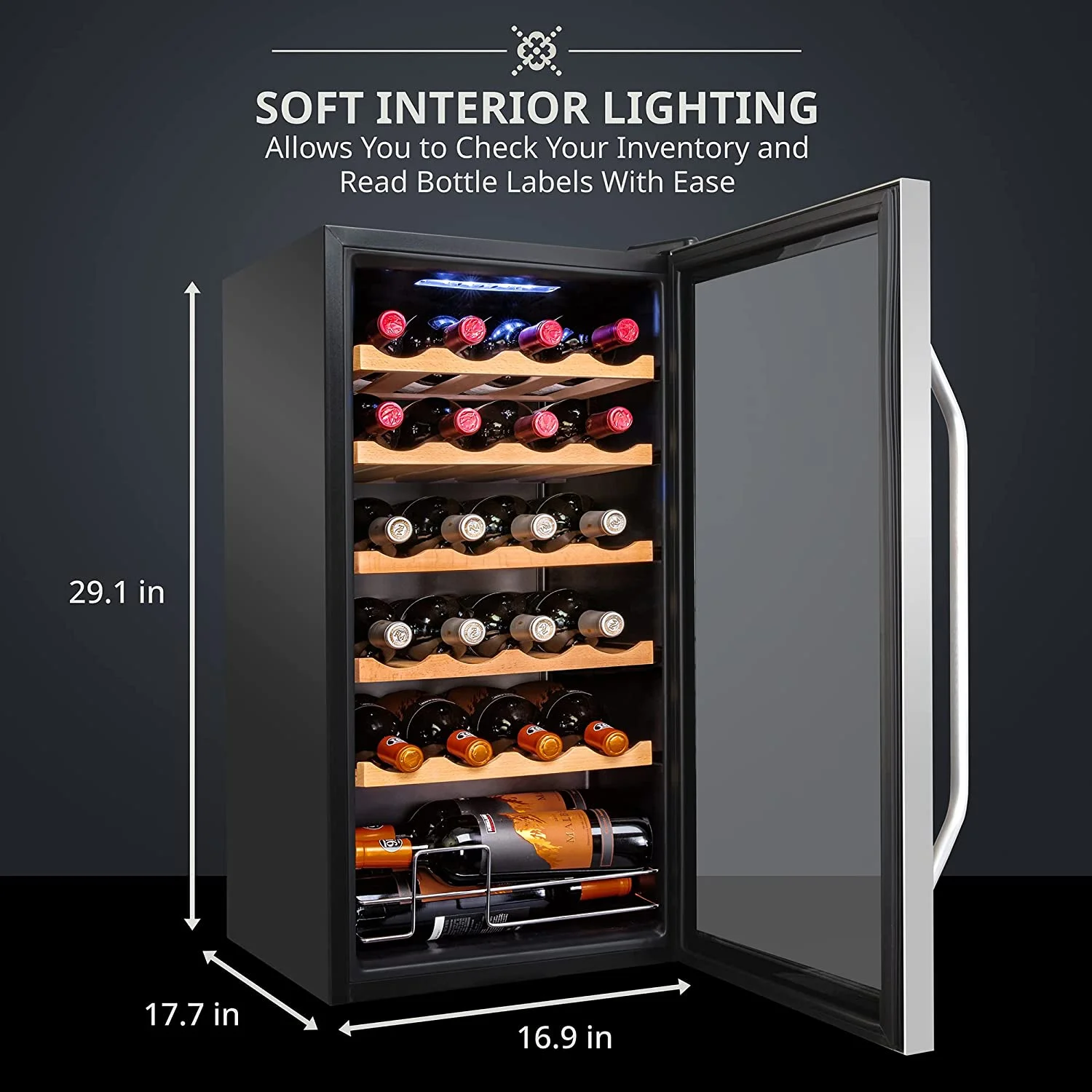 Ivation 24 Bottle Compressor Wine Refrigerator, Freestanding Wine Cooler with Lock, Stainless Steel - Image 3