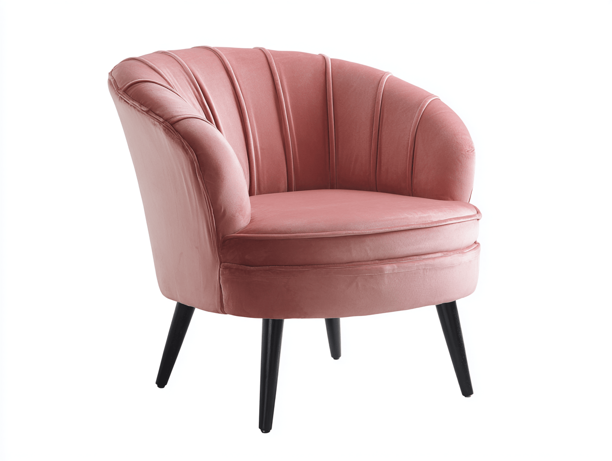 Sillón tapizado – terciopelo rosa – patas negras estilo moderno