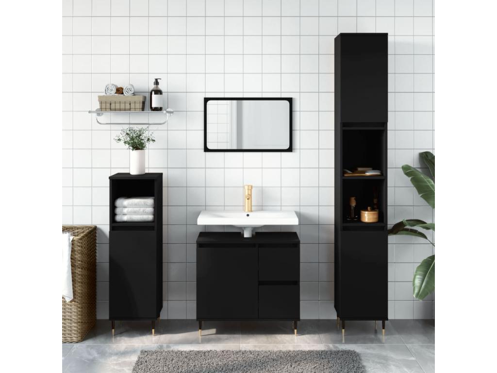 Armario de baño madera contrachapada negro 65x33x60 cm