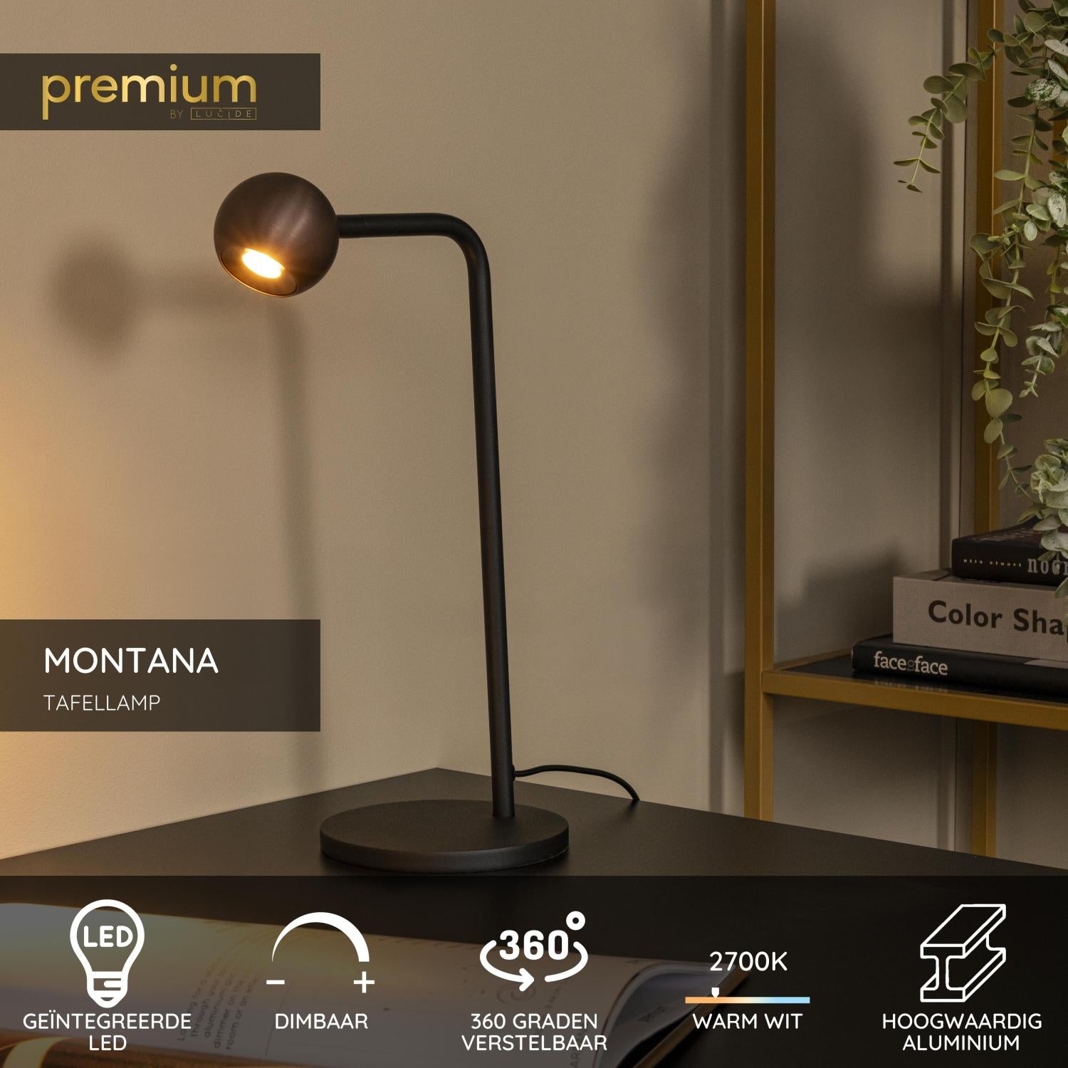 Lucide Premium MONTANA Tafellamp - Koffie