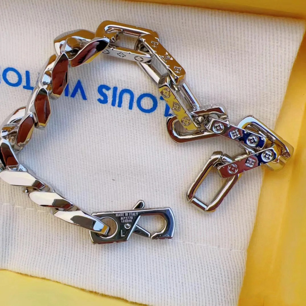 Louis Vuitton Silver Chunky Mixed Cuban Chain Mens Bracelet - Original Replica Club