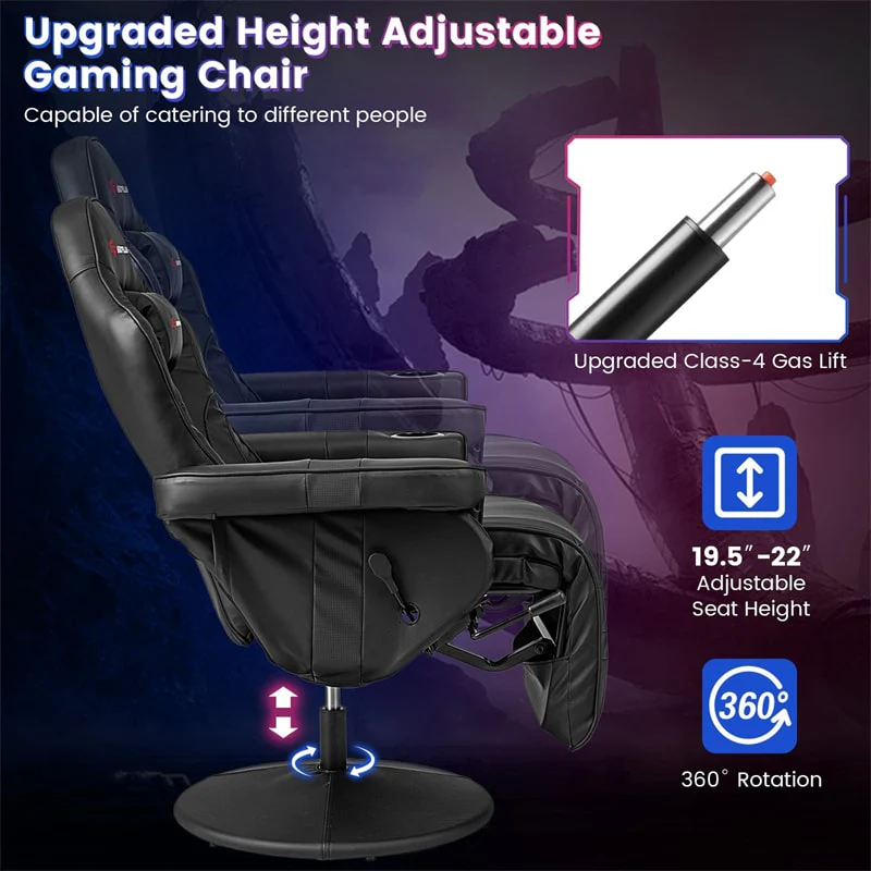 Eletriclife Height Adjustable Massage Gaming Recliner Chair with Retractable Footrest