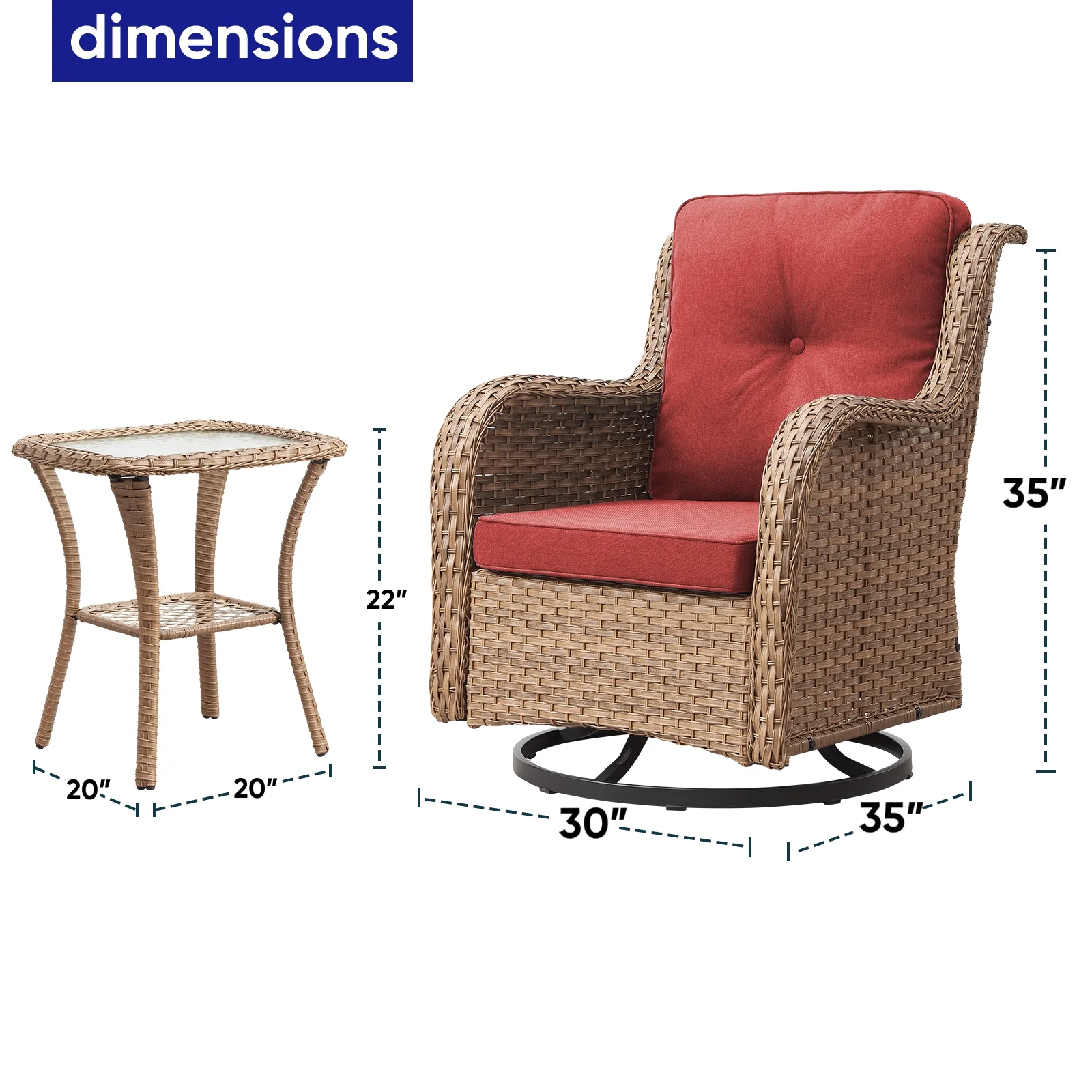 POCASSY 3 Piece Patio Set Outdoor Wicker Glider Rocking and Swivel Chairs with Cushions - Image 51