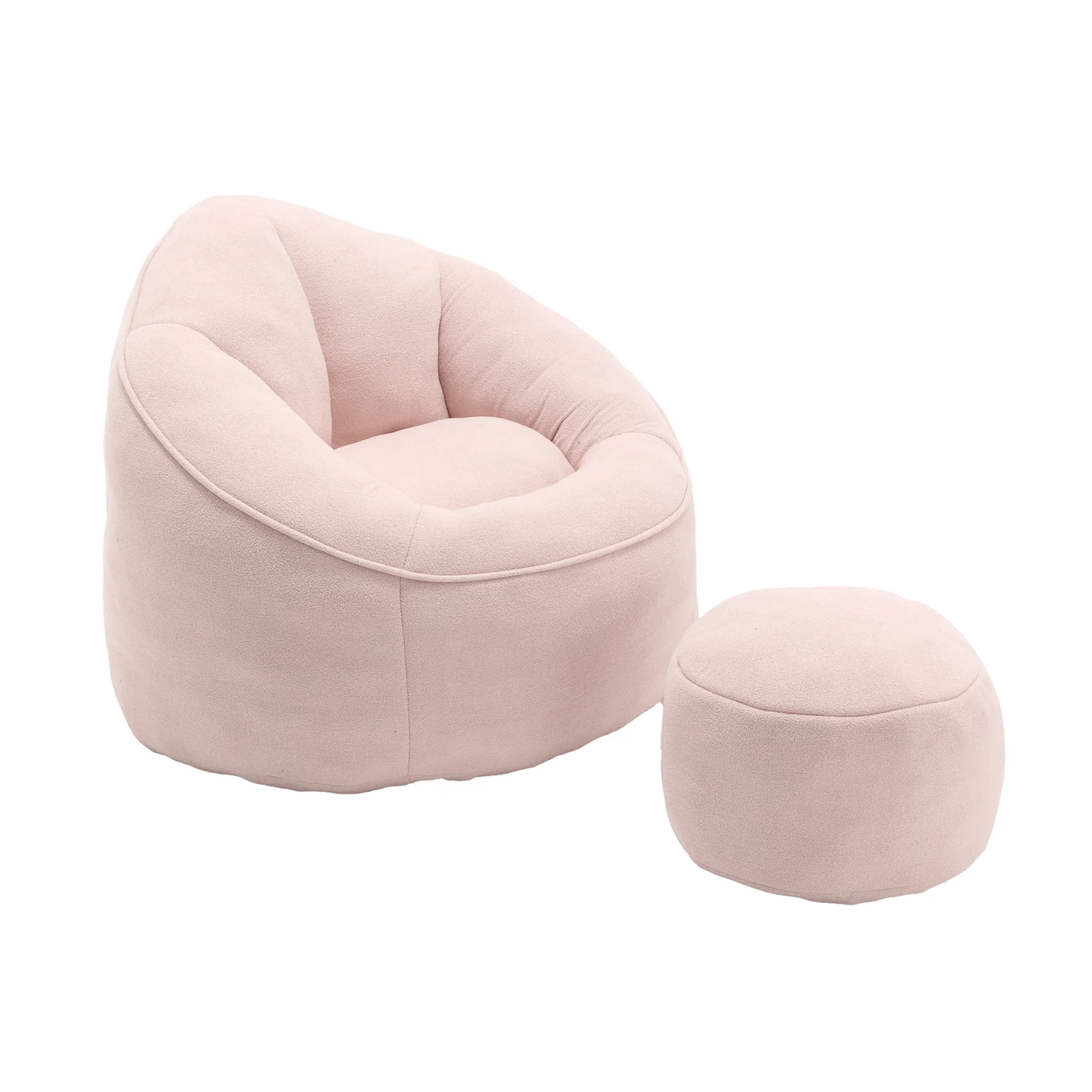 MOONMISS Microfiber Upholstered High Pressure Foam Round Lazy Bean Bag Sofa Chair with Ottoman-Gray - Image 27