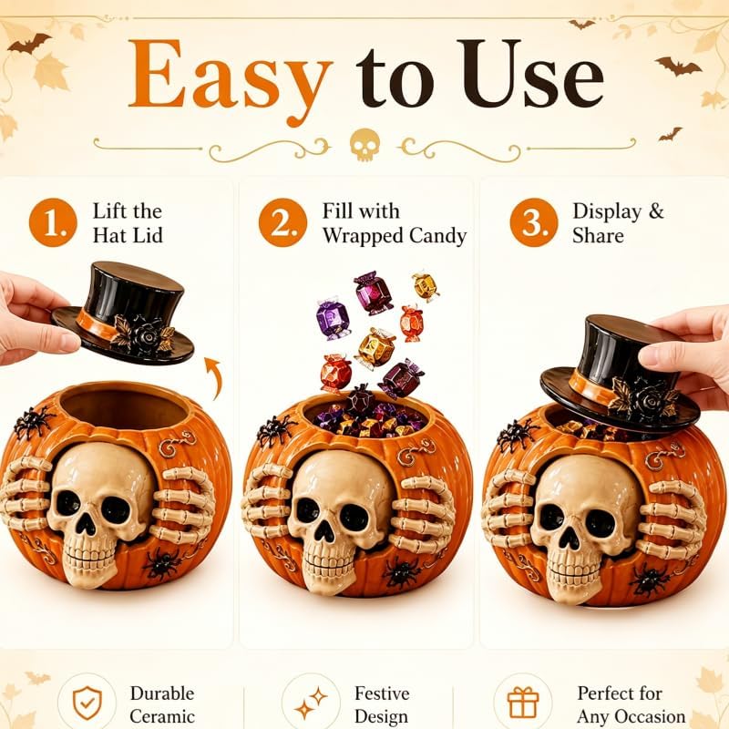 Skull and Pumpkin Halloween Candy Jar - Image 7 Skull and Pumpkin Halloween Candy Jar - Image 7