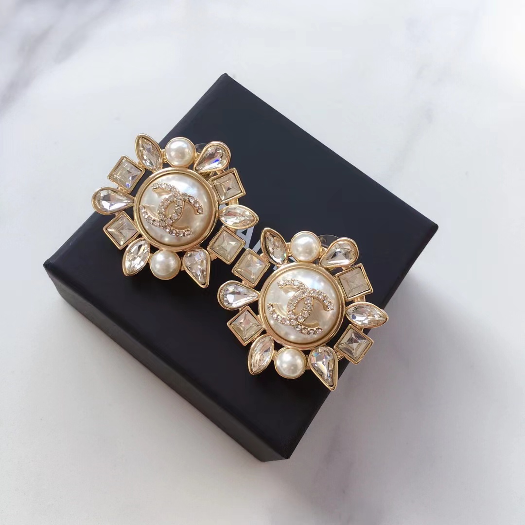 Chanel Large Round White Stud Earrings - Original Replica Club