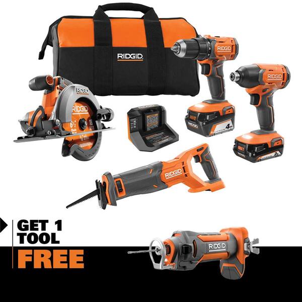 18V Cordless 4-Tool Combo Kit with 4.0 Ah Battery. 2.0 Ah Battery. Charger. Bag and 18V Drywall Cut-Out Tool