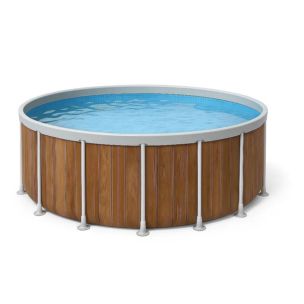 Piscina tubular redonda desmontable 358x98 cm Color madera con filtro y escalera ZjEtmFt260QA