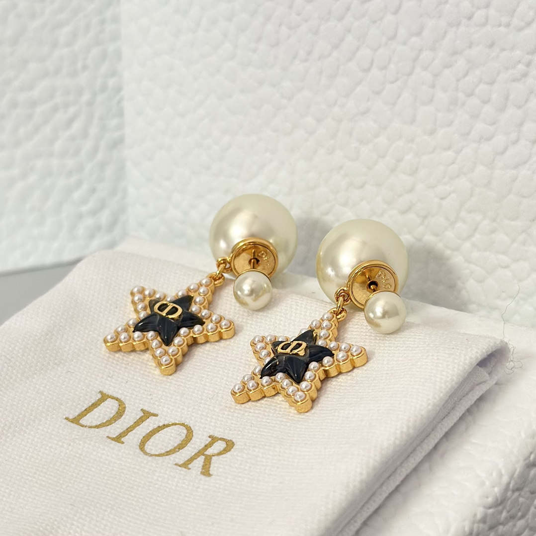 Dior Black Star Pearl Earrings - Original Replica Club