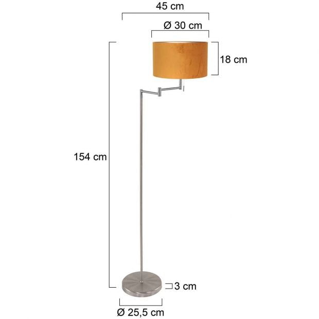 Mexlite Vloerlamp Bella Staal Lampenkap Ø 30cm Geel E27 Fitting 3877ST