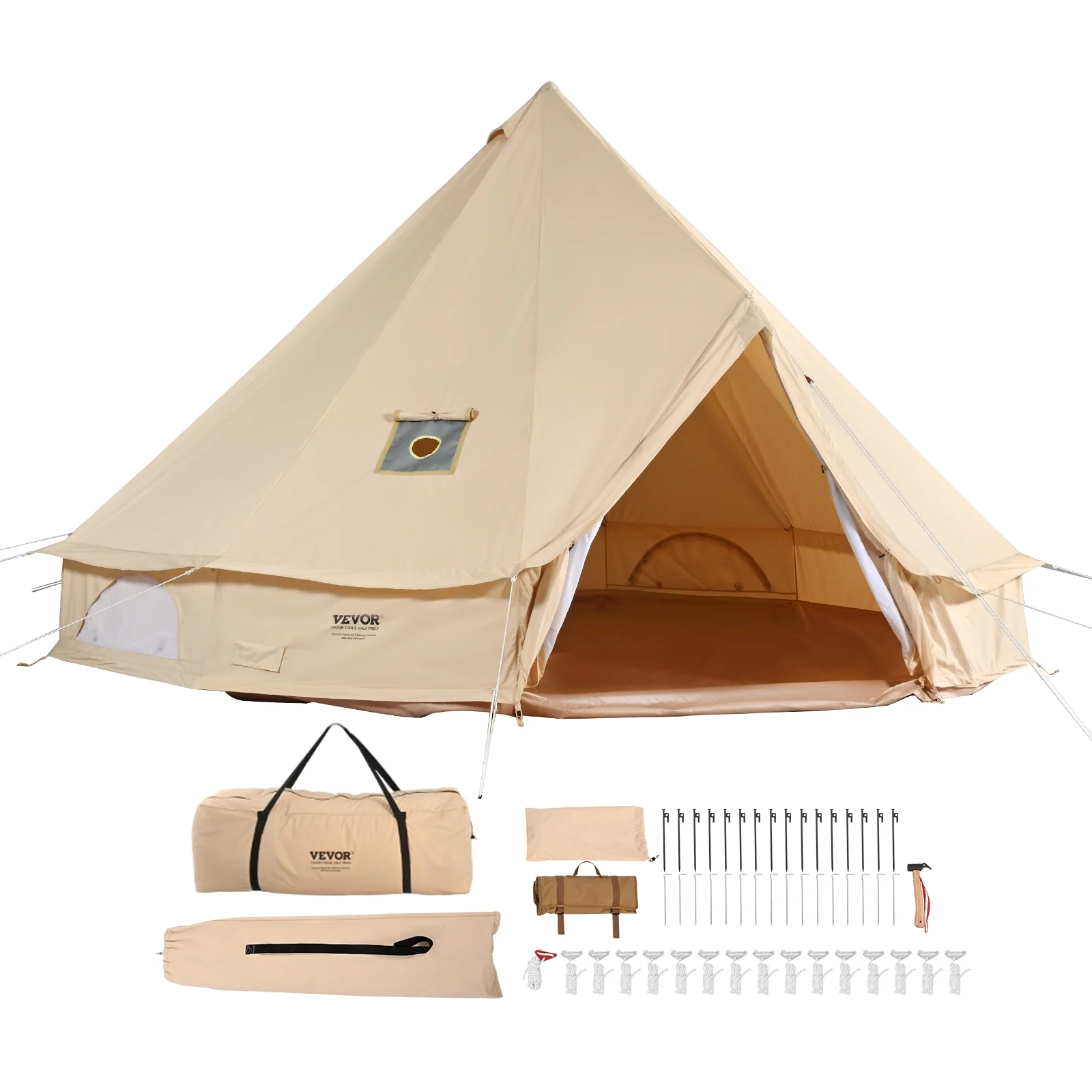 VEVOR Canvas Bell Tent, 4 Seasons 7 m/22.97 ft Yurt Tent, Canvas Tent for Camping with Stove Jack, Breathable Tent Holds up to 12 People, Family Camping Outdoor Hunting Party - Image 9