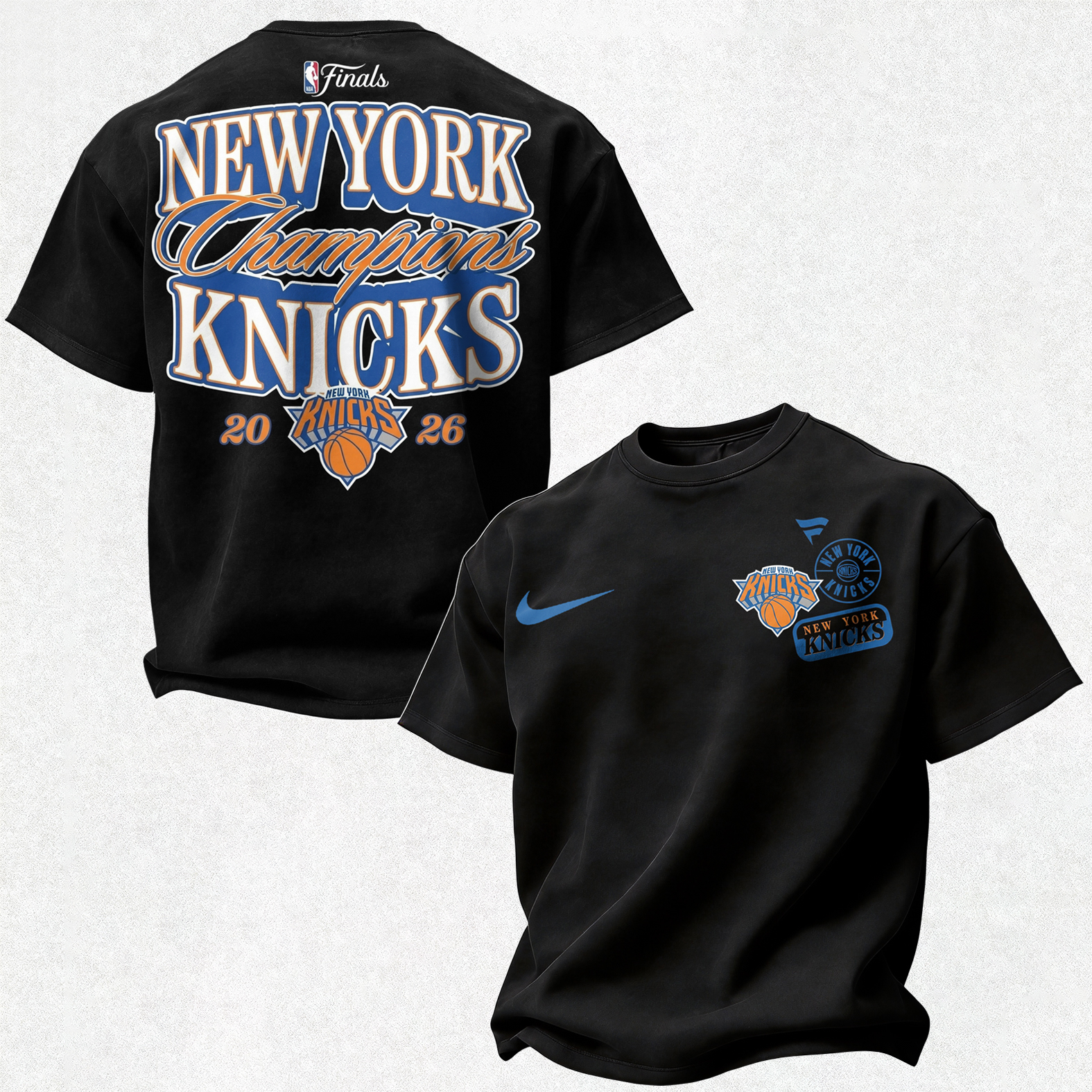 New York Basketball 2026 Retro Script Champions Printed Unisex Oversized T-shirt