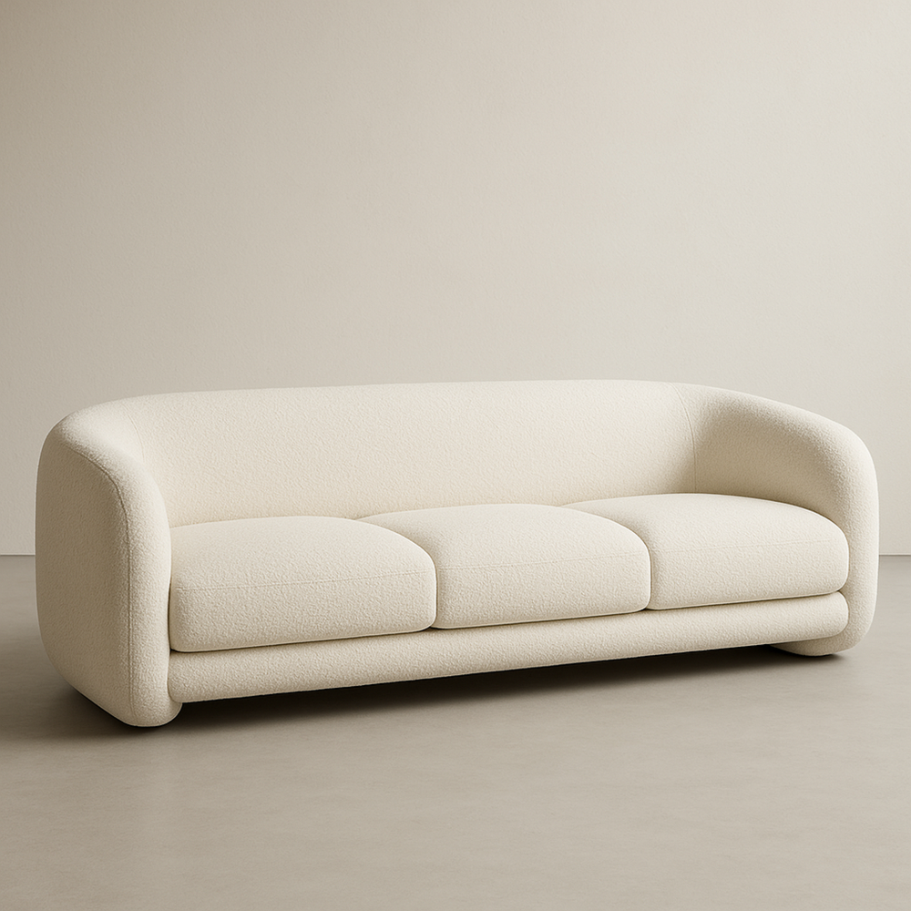 Sofá curvo de poliéster beige de 3 plazas, 250x100x80 cm