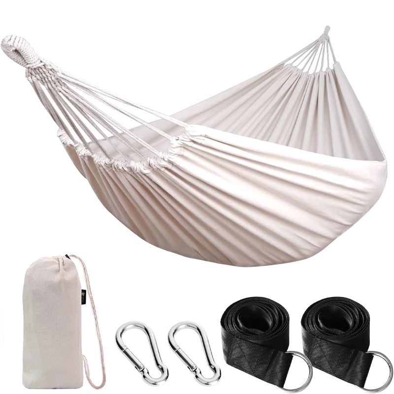 2-Person Outdoor Indoor Camping Canvas Swing Hammock WIth Stand Made Polyester Cotton Parachute Fabric for Garden Patio Backyard