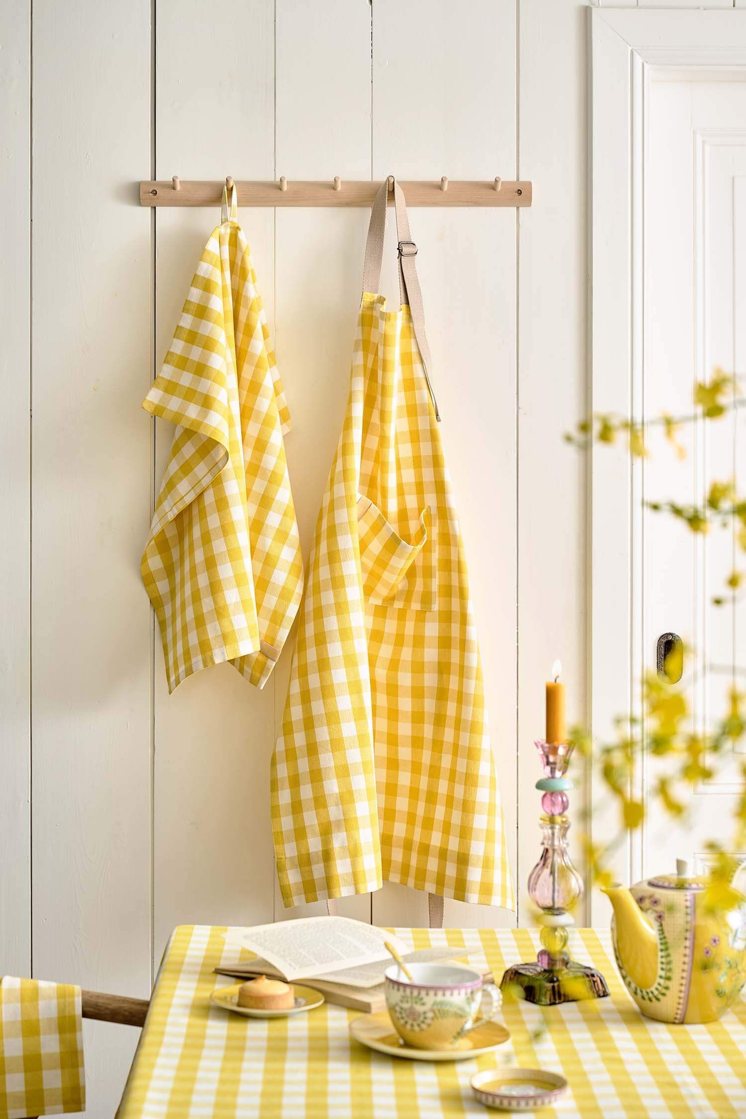 Set/2 Tea Towels Check Yellow