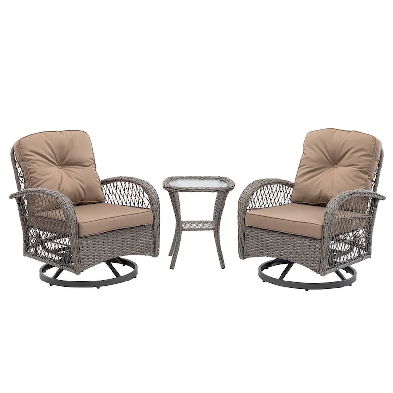 3 Pieces Outdoor Swivel Rocker Patio Chairs, 360 Degree Rocking Patio Conversation Set