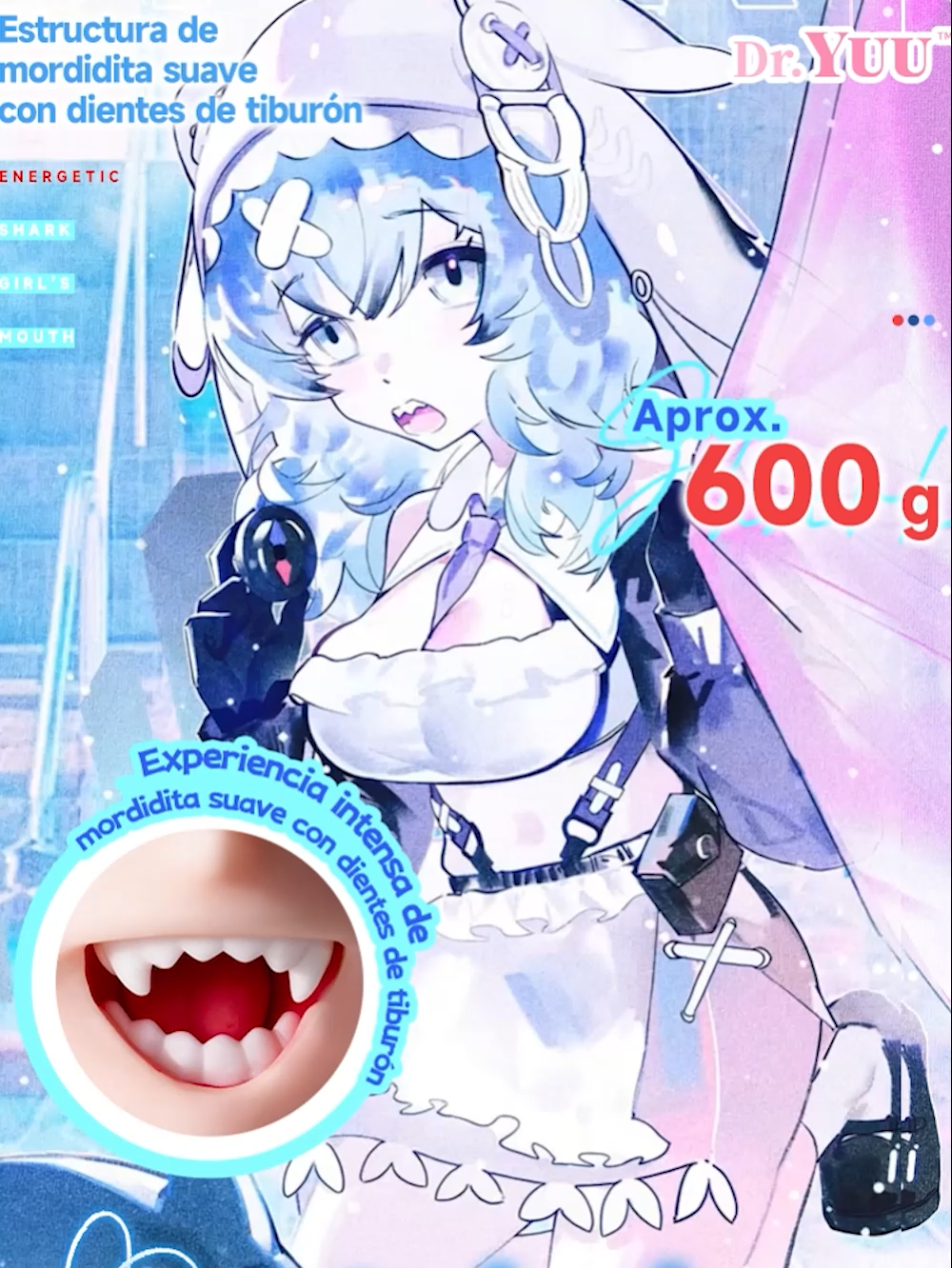 Masturbador Shark Girl Dr.YUU de 600 g con boca de tiburón y diseño anime.