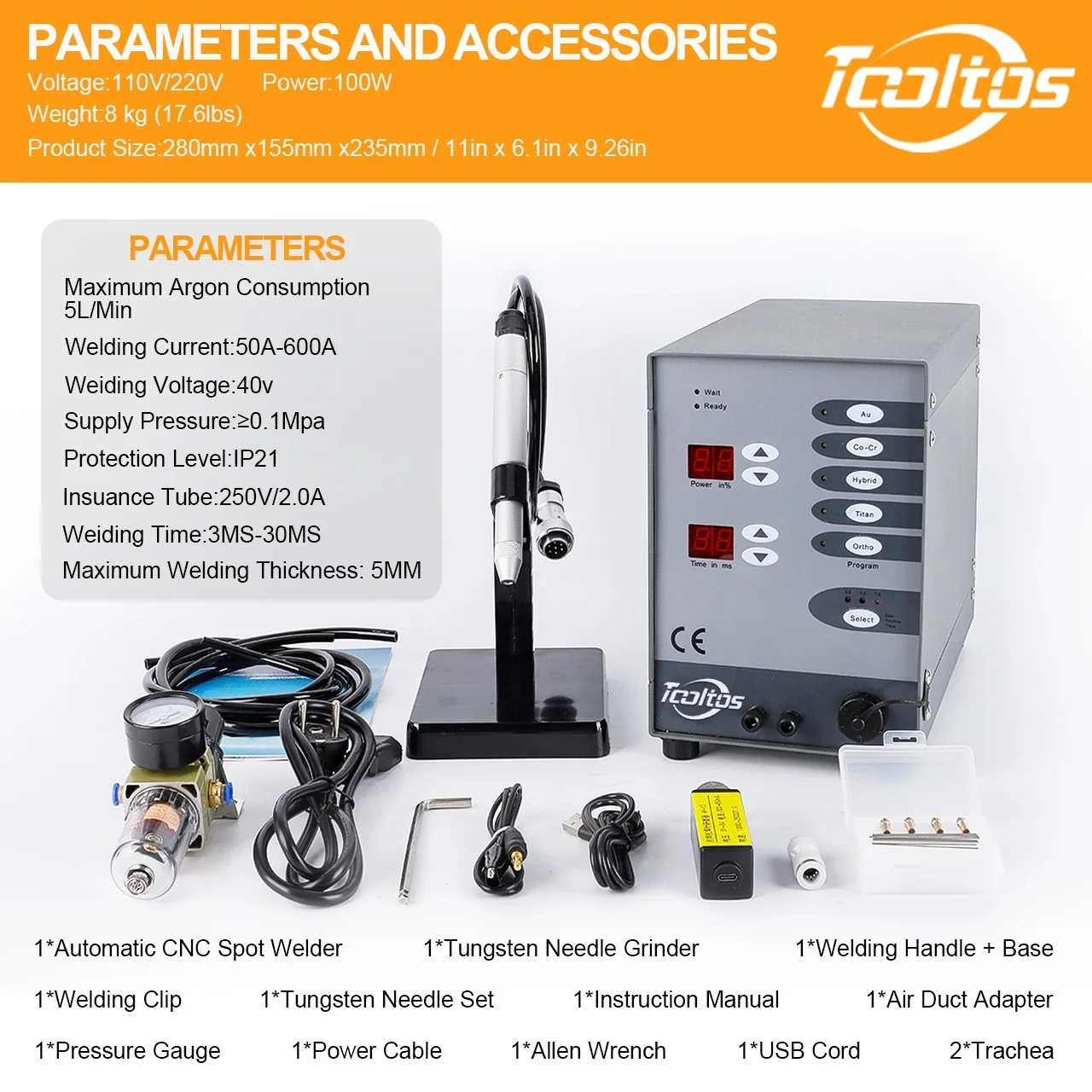 TOOLTOS Automatic CNC Spot Welding Machine, Handheld Welding Machine Portable for Metal, 110v / 60hz Permanent Jewelry Welder kits Weldable Solid.