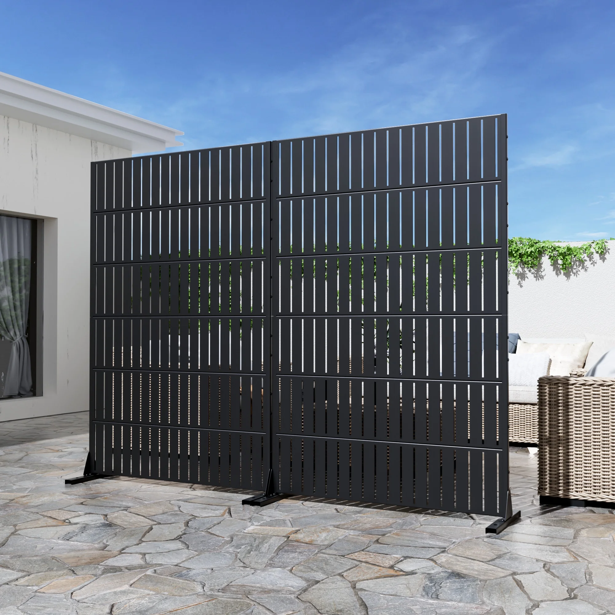 MAYEERTY Outdoor & Indoor Metal Panel Screen, Heavy-Duty Decorative Partition,Stripe,Black - Image 4