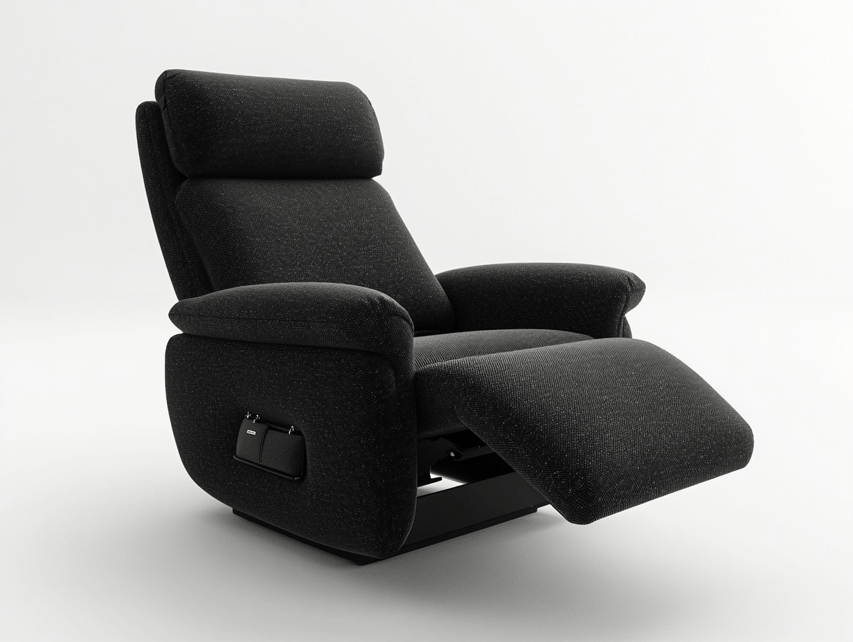 Sillón reclinable de tela negra con bolsillo lateral y base metálica 100x95x98cm