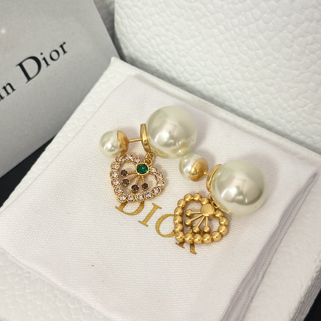 Dior Color Gem Heart Dangle Pearl Earrings - Original Replica Club