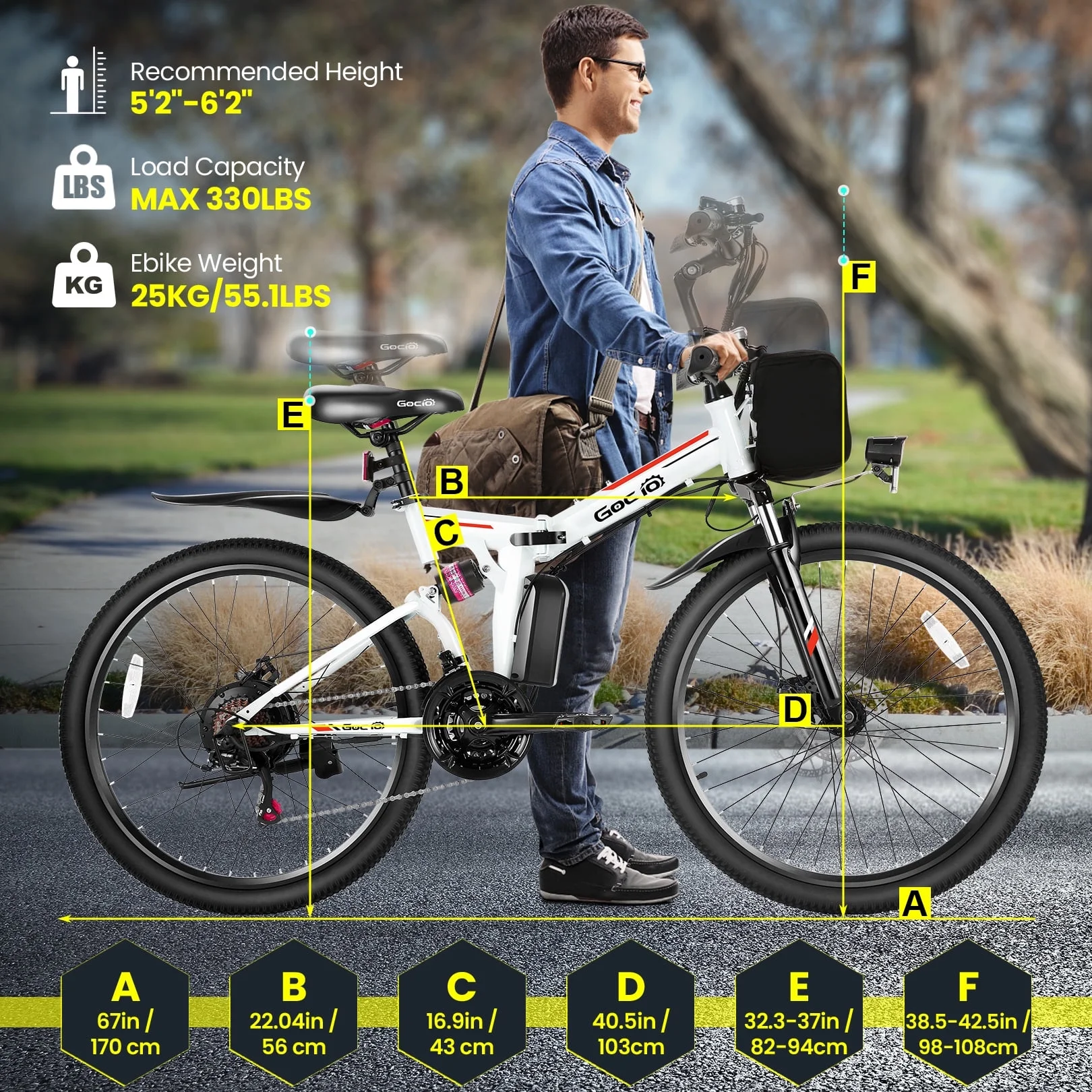 Gocio 26" Folding Electric Bike for Adults, 500W Electric Mountain Bike, Dual shock absorbers, 48V 7.8Ah Battery, Shimano 21 Speed, UL2849 - Image 23