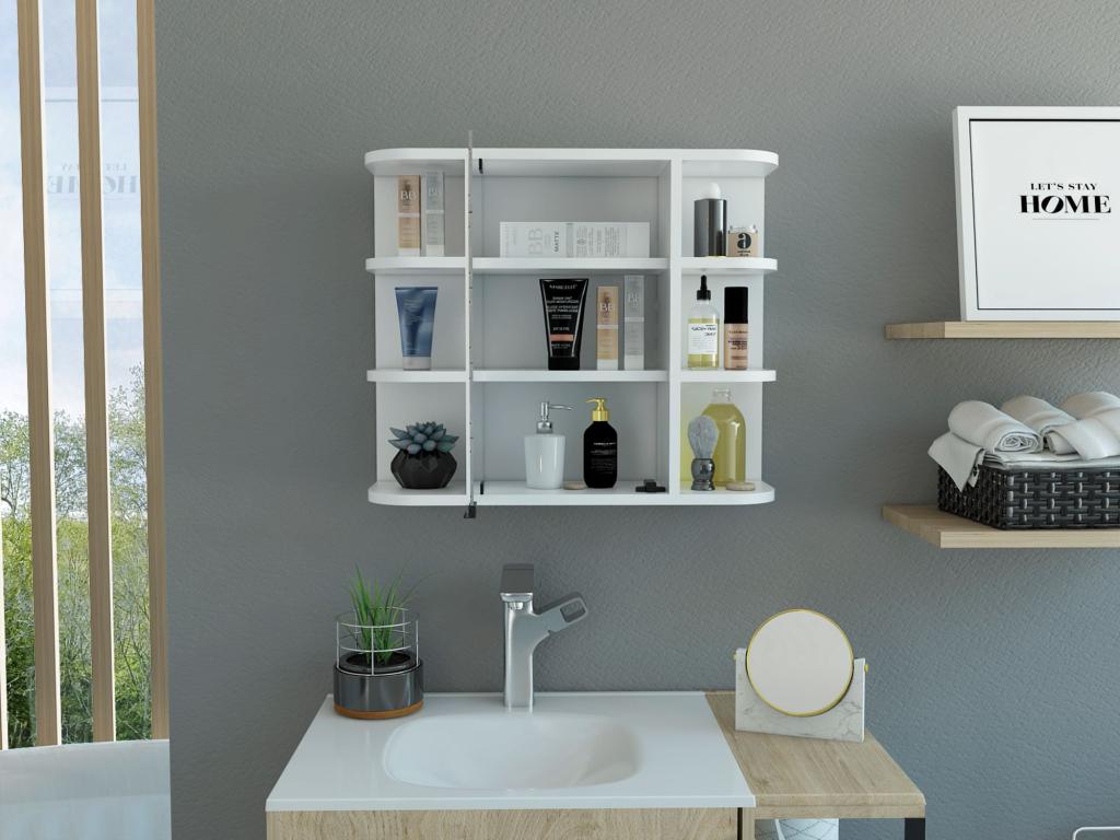 Armario de Pared para Baño Milán con Estantes y Espejo - 49 98 cm X 59 99 cm X 18 99 cm - Blanco