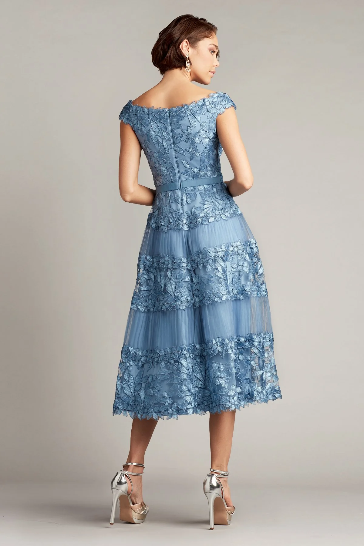 Adriane Floral Embroidered Tea-Length Dress - Special Events Unlimited